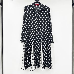 Carolina Herrera Polka Dot Dress Women's Size 12 Black White Long Sleeve Flare